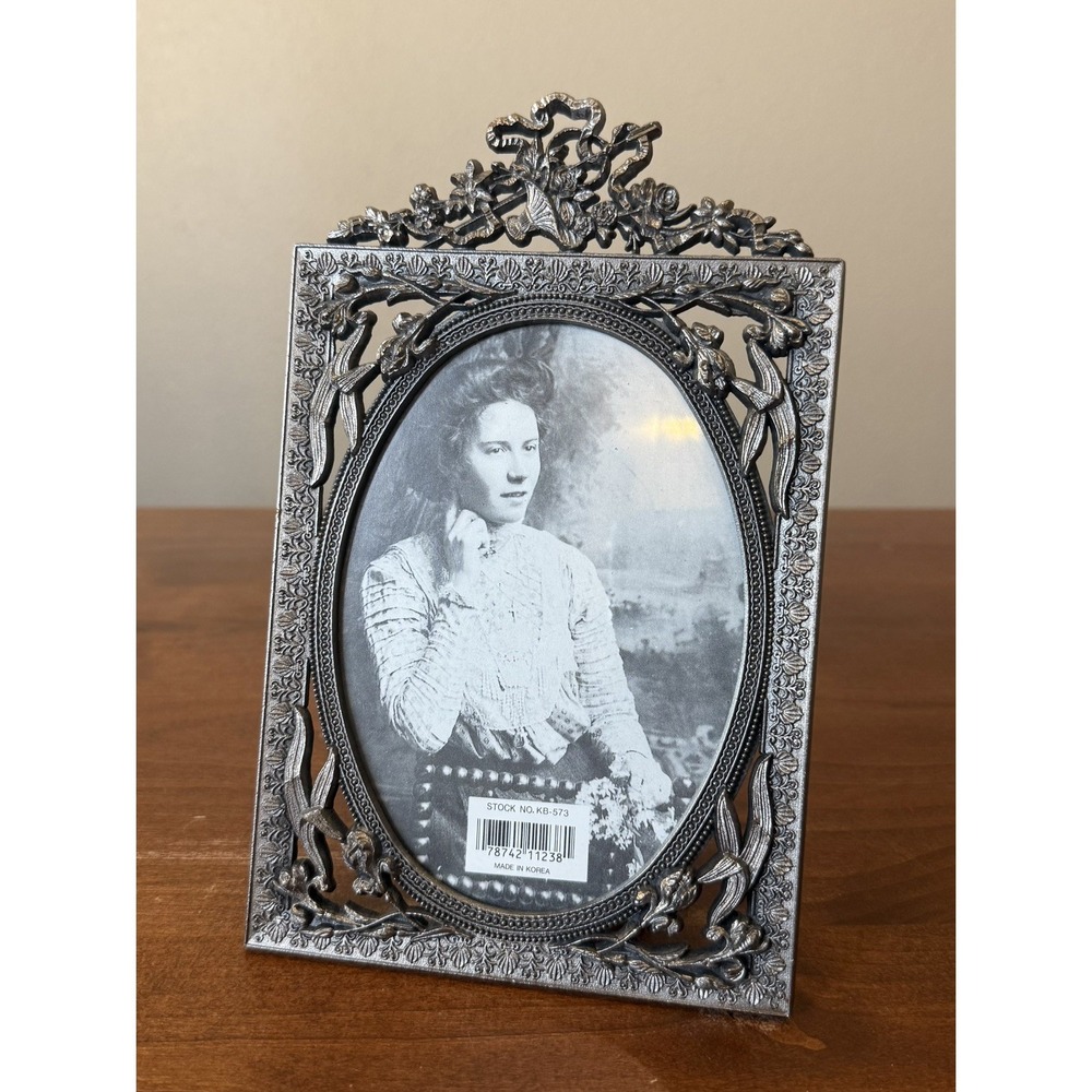 Vintage Pewter Photo Frame Ornate Scrolls Victorian Art Nouveau Frame 5"X7"
